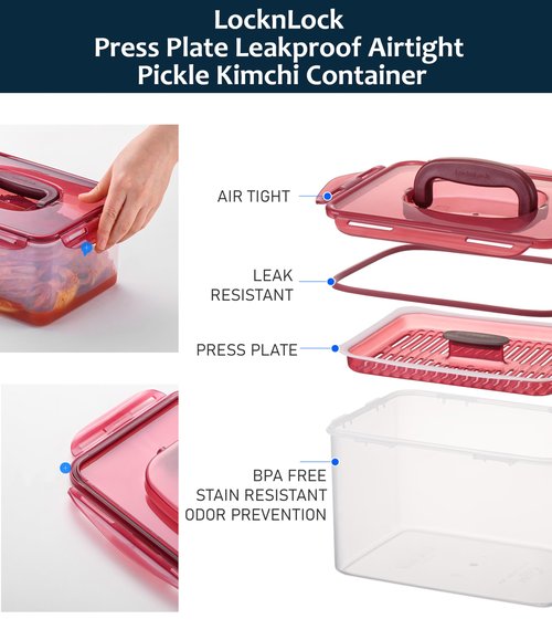 Lock & Lock BPA Free Rectangular Pickle Kimchi Press Ferment Storage Container (3.6L)