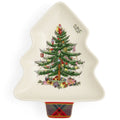 Spode Christmas Tree Tartan Spoon Rest, 7-Inch Tree-Shaped Holiday Utensil Holder, Festive Porcelain Spatula & Ladle Rest, Christmas Kitchen Counter Décor, Dishwasher & Microwave Safe - Hostess Gift