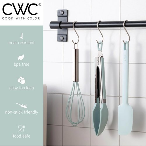 COOK WITH COLOR Stainless Steel Kitchen & BBQ Tongs Set - 3-Piece Utensils in Green