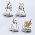 Cesdai Reindeer & Sleigh Stocking Holder Set for Mantle Set of 4,Deer Stocking Hangers for Firepiece,Christmas Decorations Mantel Hanger for Stocking/Garland (Silver with Gold)
