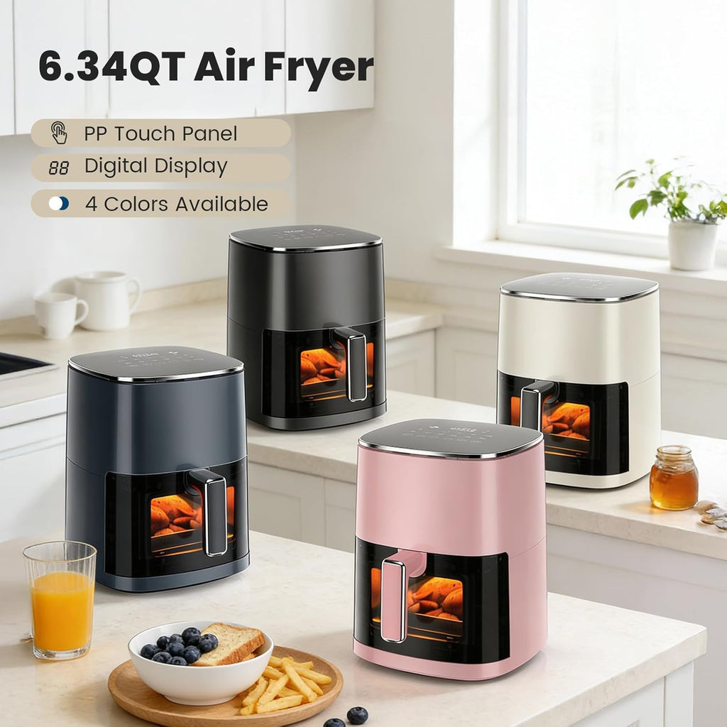 Sweetcrispy 6QT Air Fryer - 12-in-1 Square Airfryer Oven with Window & Easy-Clean Nonstick Basket