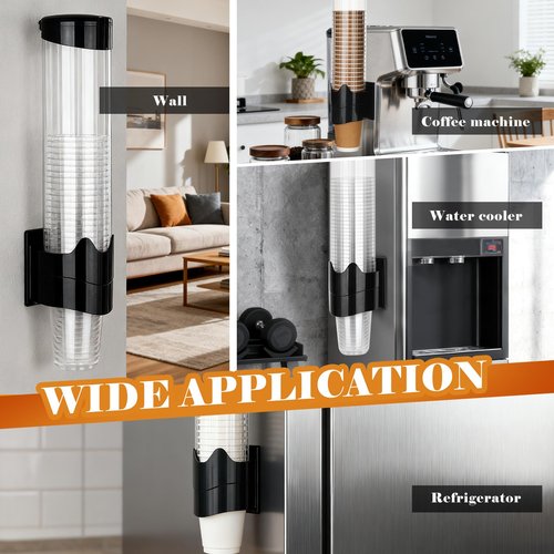 Samhe Upgraded Cup Dispenser, Wall Mount Pull Type Water Cooler Cup Holder for 9oz - 12oz Disposable Paper Plastic Cups for Home Office, with Magnetic Mounting Plate (Black)
