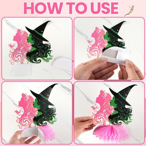 AMZFAVOR Witch Theme Party Decorations, 10 Pcs Pink and Green Honeycomb Centerpieces Decor Table Toppers for Movie Birthday Witch Party Decorations Supplies