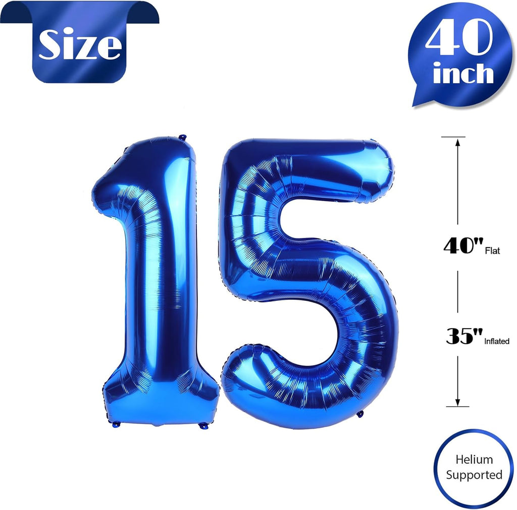 Number 15 Balloon by [Brand Name] - 40 Inch Navy Blue Birthday Decoration for 15th Celebration