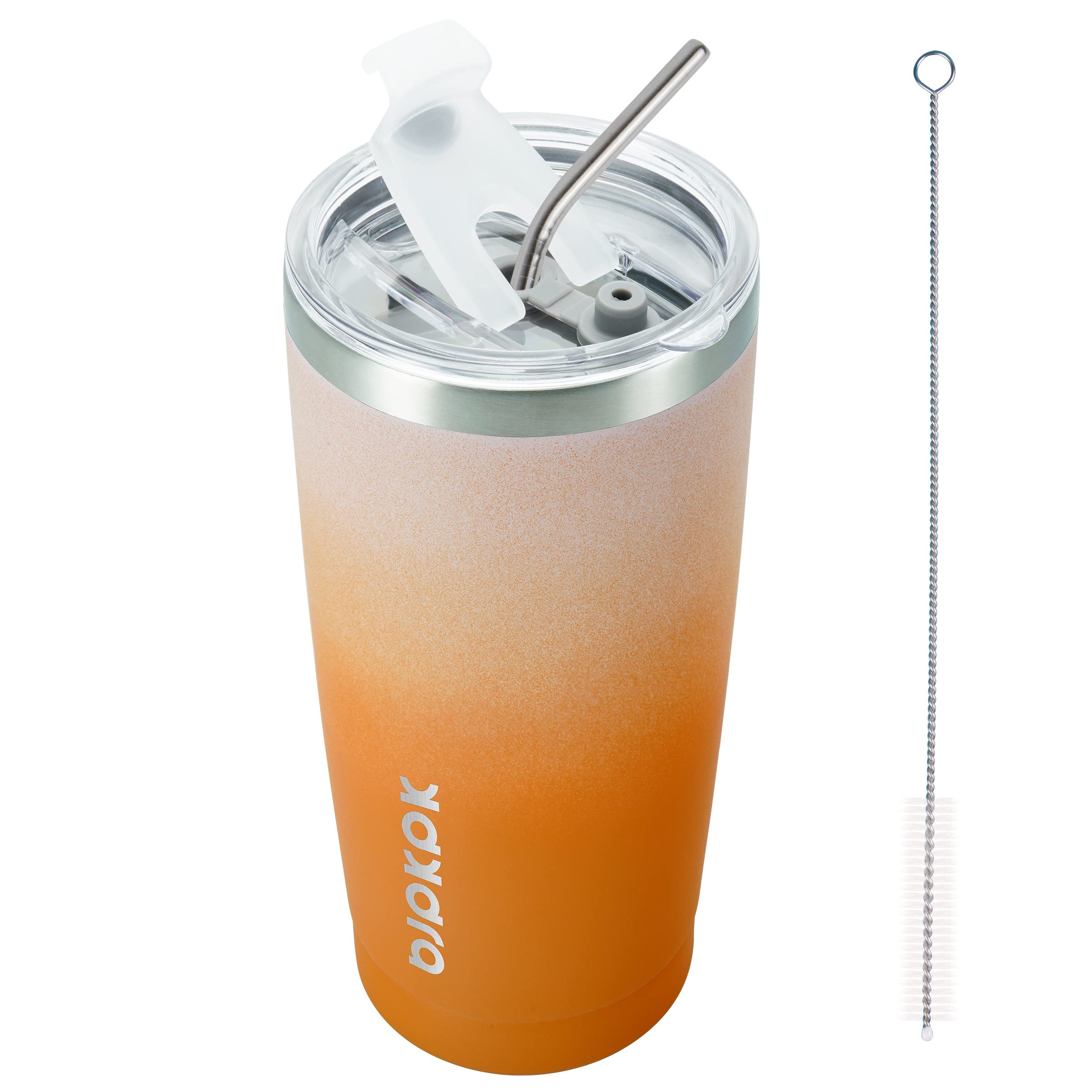 BJPKPK Tumbler with Lid and Straw, 20 oz Stainless Steel Vacuum Insulated Color Block Tumblers, Double Wall Ice Coffee Thermal Cup Travel Mug,Coral