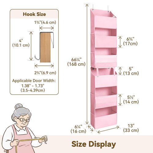 GRANNY SAYS Over The Door Organizer, 6-Shelf Detachable Behind The Door Storage with 8 Pockets, Waterproof Anti Tilt 40lb Large Capacity Hanging Shelf for Nursery, Bedroom, Kids Room, Pink