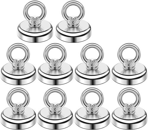 Magnetic Hooks - 60 lbs Pulling Force Rare Earth Design | 10 Pack for Home, Kitchen & Office