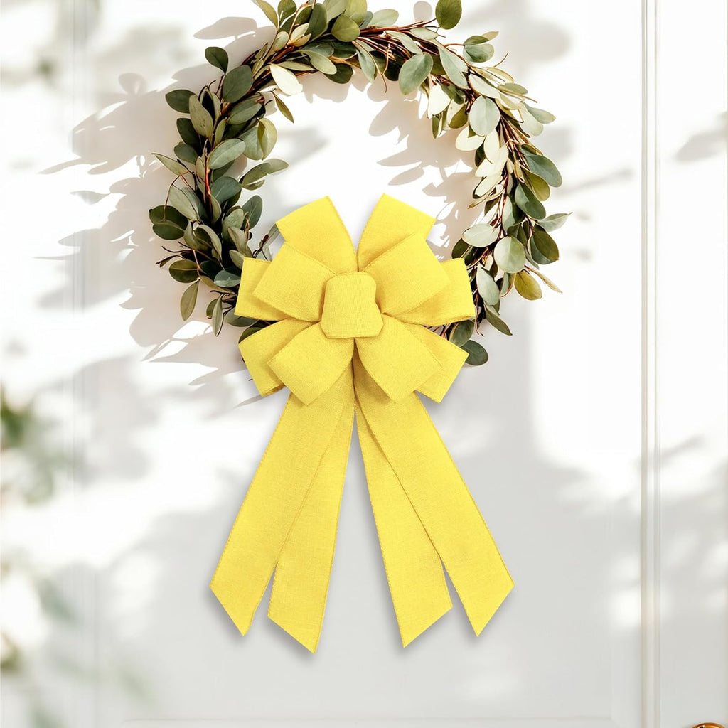 Skiennix Large Yellow Wreath Bow - Perfect for Fall & Thanksgiving Home Decor | Christmas Farmhouse Style