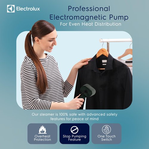 Electrolux SnapSteam Steamer for Clothes - Powerful 1200W Handheld Detachable Steam Press Iron Wrinkle Remover Portable Travel Steamer for Garments, Fabrics & Curtains, Green