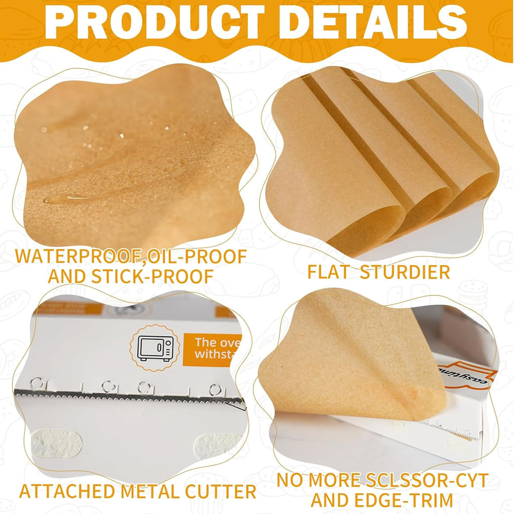 Unbleached Parchment Paper Roll - Non-Stick Baking Sheets with Built-In Cutter | 12in x 98ft, 3 Pack