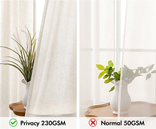 MIULEE Linen Curtains - Non-See-Through Privacy Drapes | Light Filtering, 52 x 84 Inches, Natural White