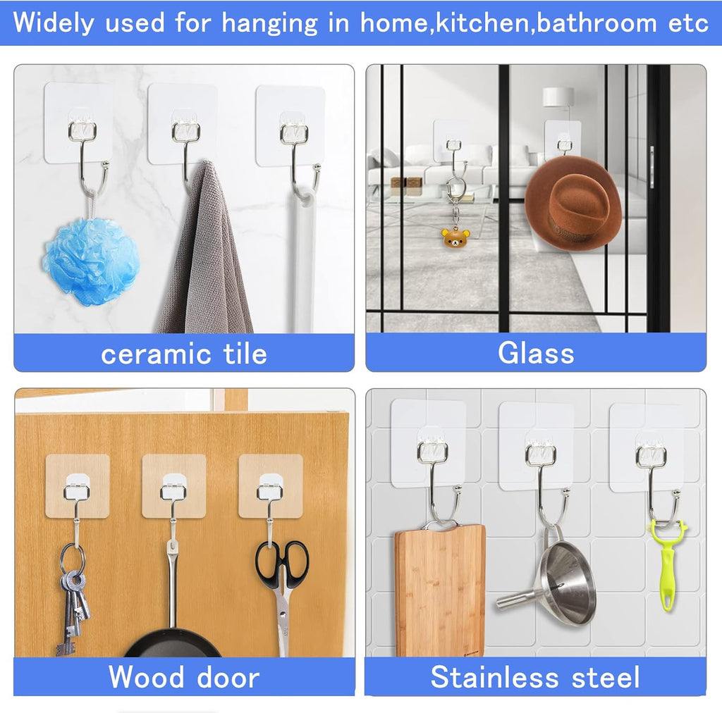 Skiennix Large Adhesive Wall Hooks - Heavy Duty 33lb Max Capacity | Waterproof Transparent Design for Easy Hanging