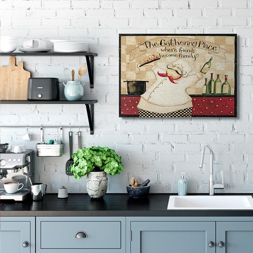 Stupell Industries The Gathering Place Phrase Vintage Kitchen Chef Charm, Design by Dan DiPaolo Canvas Wall Art, 30 x 40, Tan
