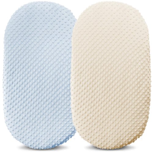Owlowla Bassinet Sheet Set,Ultra Soft Minky Cradle Sheets Universal Fitted Bassinet Pad/Mattress for Baby Boys Girls(Cream/Baby Blue)