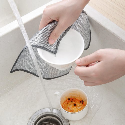 PRINKROOMY Double-Layer Steel Wire Cleaning Cloth - Non-Scratch Wire Dishcloth Rag Heavy Duty Scrub Pads Multi-Purpose Silver Mesh Scouring Pads for Dishes, Pots, Pans (10 pcs)