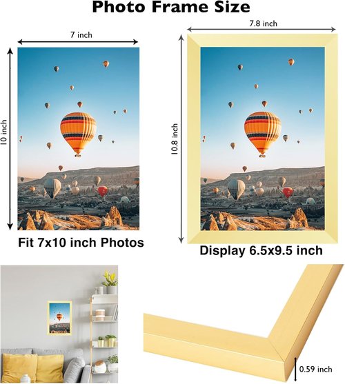 JCJMY 7x10 Picture Frame - Elegant Gold Design for Wall or Tabletop Display | Mount Horizontally or Vertically