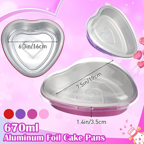 Patelai 25 Sets 22.7 oz Valentine's Heart Shaped Cake Pans with Lid 7.4 '' Valentine's Day Large Disposable Foil Aluminum Heart Baking Pan for Valentines Day Baking Wedding Party Supplies(Multicolor)