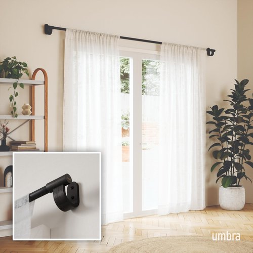Umbra Bellwood Curtain Rod for Window Drapery, Adjustable Length 42" to 120", Set Includes Finials and Mounting Hardware, Black