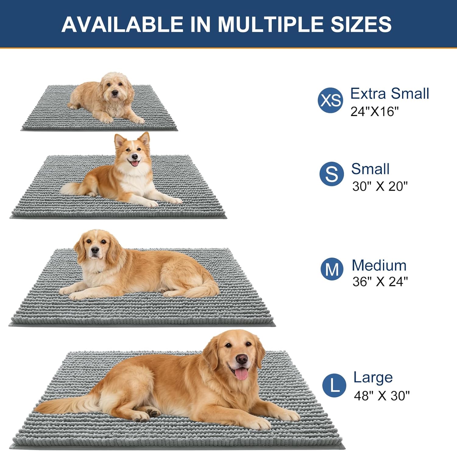 OLANLY Dog Door Mat - Ultra Absorbent Chenille Mud Doormat | Non-Slip & Washable 30x20, Grey