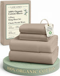 LANE LINEN 100% Organic Cotton Sheets Set - Ultra Soft GOTS Certified Bedding for King Beds | Taupe, 15-Inch Deep Pocket