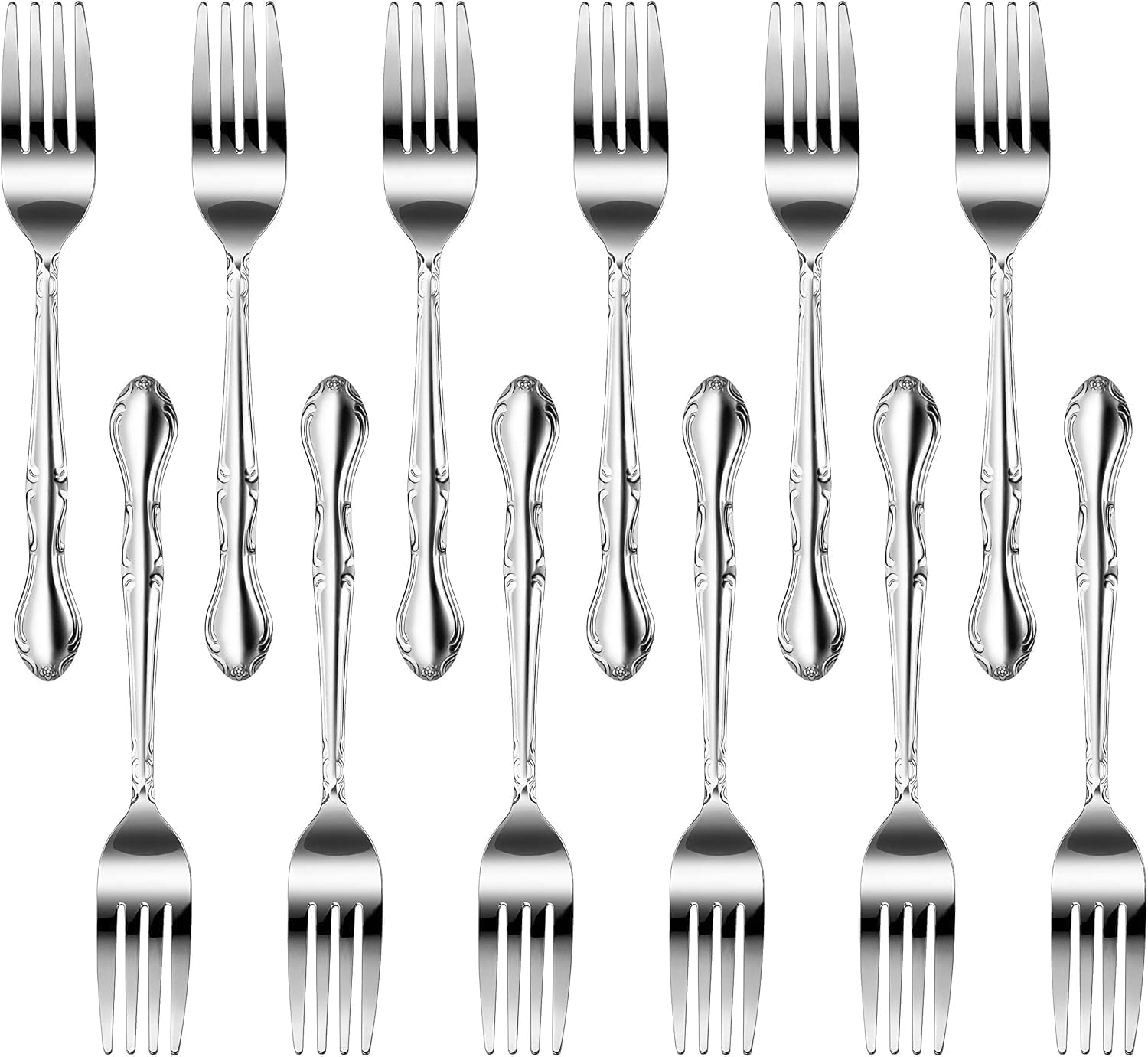 New Star Foodservice Rose Pattern 18/0 Stainless Steel Dinner Fork, 7.2-Inch, Set of 12, Commercial Grade