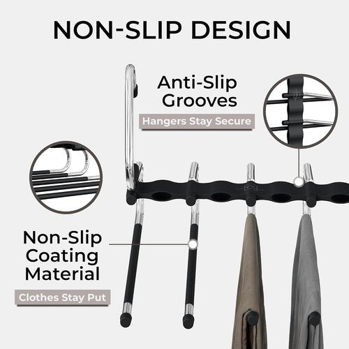 MORALVE Space-Saving Pants Hangers - Non-Slip Multi-Layer Design | 2 Pack for Jeans, Trousers & Skirts (Black)