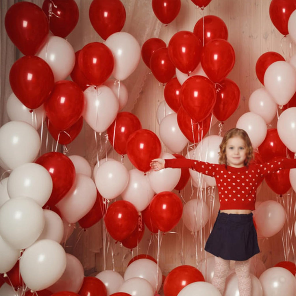 Skiennix 100pcs Red & White 12-Inch Latex Balloons - Perfect for Mother's Day, Valentine's, & Weddings