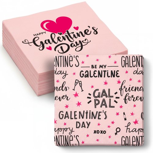 ArtCreativity Galentine's Napkins - 80 Pcs - Red Heart Cocktail Napkins for Galentine’s Day Party Decorations 5"x 5" - Party Decor Ideas to Celebrate Besties Friendship, Women’ s Day, Bridal Shower