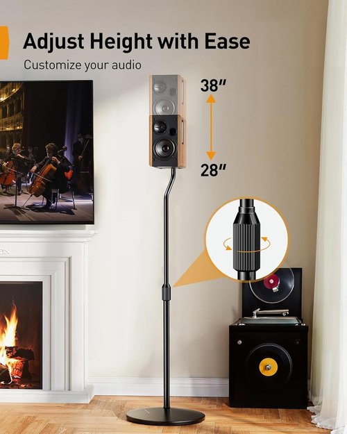 Perlegear Speaker Stand Pair, 28” to 38” Height Adjustable Surround Sound Speaker Stands for Small Bookshelf, Satellite Speakers, and Studio Monitors up to 5lbs, Tool-Free Floor Speaker Stand, PGSS11
