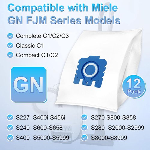 Miele Airclean Dust Bags - Upgraded 3D Replacement for Classic C1, Complete C1-C3, S2-S8 Series