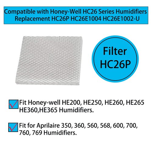 HC26 Humidifier Wick Filters Pad Replacement for Honey-well HC26P HC26E1004 HC26E1002-U HC26A1008 Fit for HE260 HE265 HE360 HE365, Aprilaire 350 360 560 568 600 700 760 769-2 Pcs