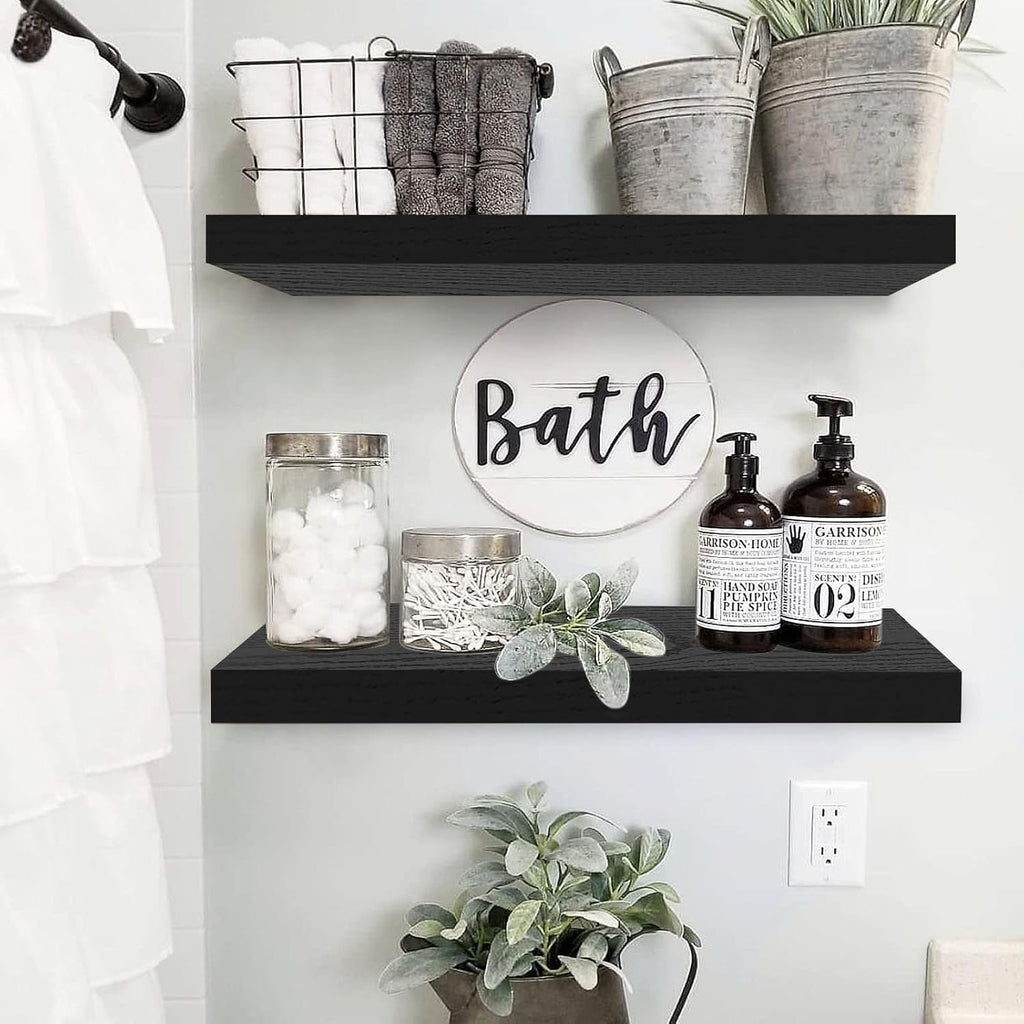 QEEIG Floating Wall Shelves - Stylish Black Home Decor | Set of 2, 23.6" Long for Bathroom, Kitchen & Living Room