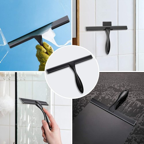 HIWARE Shower Squeegee - All-Purpose Tool for Glass, Bathroom & Car - 10 Inch, Black Stainless Steel