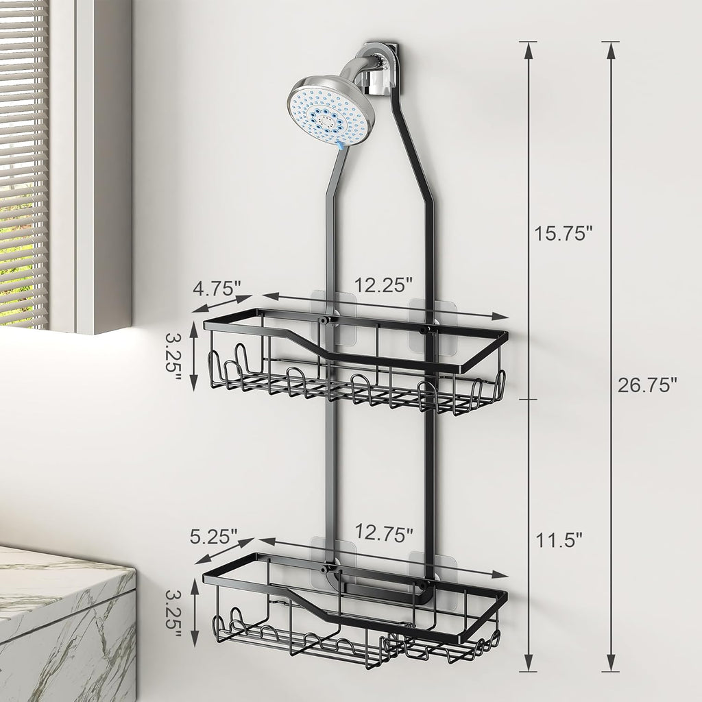 Regine Switzerland Shower Caddy - Rustproof 2-Tier Hanging Bathroom Organizer with 18 Hooks | Non-Slip Design