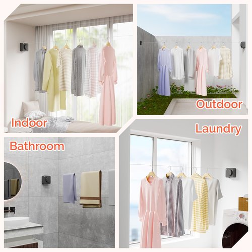 Retractable Clothesline Indoor, Non-Sagging Outdoors Clothesline Retracting, Heavy Duty Retractable Clothes Drying Laundry Line, Wall Mounted Stainless Steel Line - 13.8 Ft (Gray)