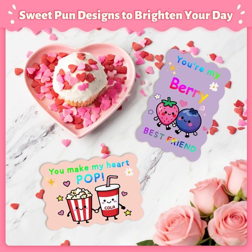 Roosyo 36 Pack Valentines Day Cards for Kids School – 4.7 x 3.2 in Funny Classroom Valentine Cards, 9 Cute Designs with Envelopes & Stickers for Boys, Girls & Teachers