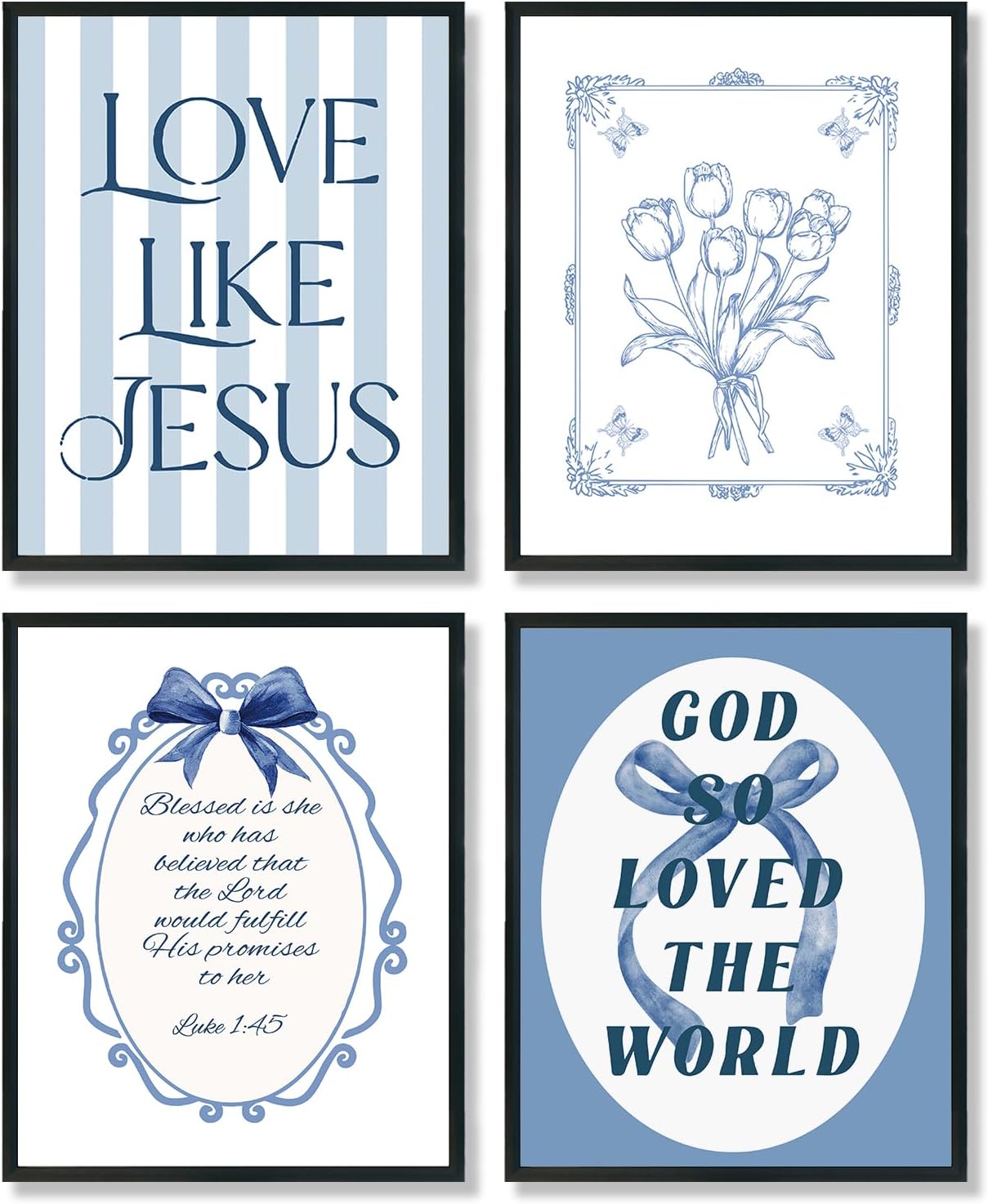 ULEGIE Coquette Bow Bible Poster Wall Art - Inspirational Jesus Decor for Teen Girls | 8x10 Inches Unframed Set of 4