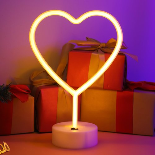 LED Heart Shaped Neon Night Lights Warm White Neon Lamp USB & Battery Powered Hanging Wedding Sign Novelty Indoor Lamps Decor Birthday Party Christmas Party Kids Room Living Room Bedroom or Bar