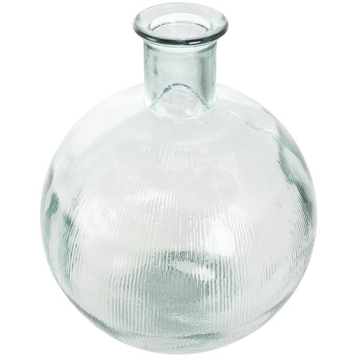 Deco 79 Recycled Glass Handmade Decorative Vase Ribbed Spanish Bottle Centerpiece Vase, Flower Vase for Home Decoration 13" x 13" x 17", Clear
