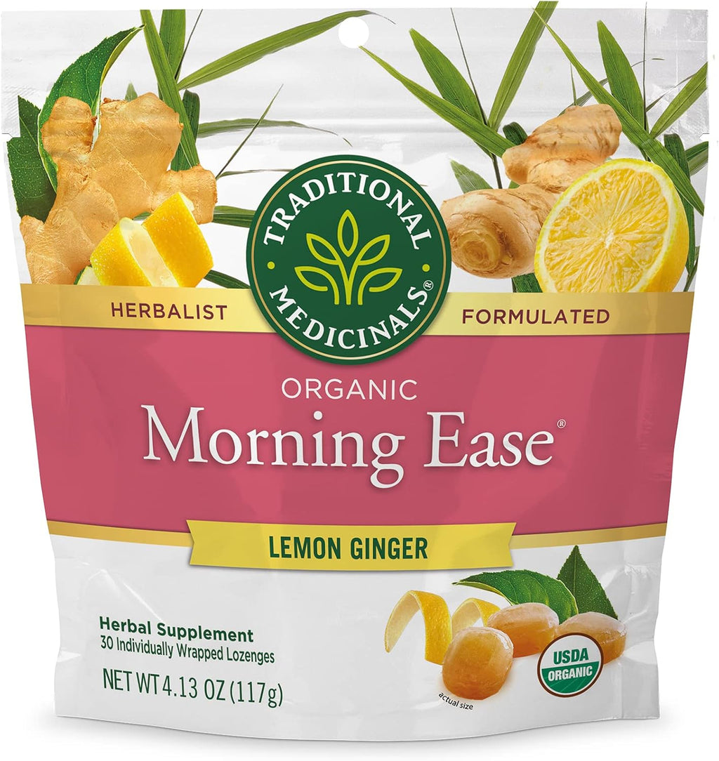 Traditional Medicinals Organic Morning Ease Lozenges - Lemon Ginger for Pregnancy Nausea Relief | 30 Wrapped Lozenges