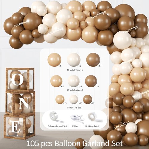cocomigo 238 PCS Beary First Birthday Decorations, All-in-One Brown Bear Party Pack Service 20, With Banners, Backdrop, Cake Topper, Balloons, Plates and Napkins for Beary 1st Birthday Party
