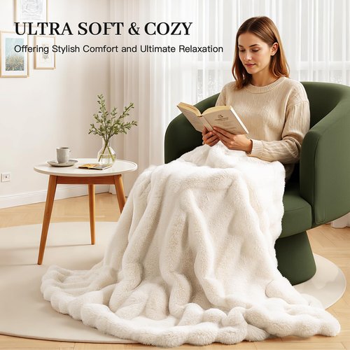 NEXHOME PRO Faux Fur Throw Blanket, Ultra Soft Cozy Warm Fuzzy Fluffy Plush Reversible Blanket for Couch, Sofa, Bed, Home Decor Gift, Beige 5060