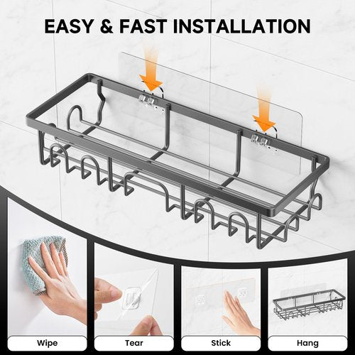 Deyhoc Shower Caddy, 3 Pack Shower Shelves for Inside Bathroom, Rustproof Adhesive Bathroom Organizer with Soap Holder, No Drilling Washroom Organizers and Storage for Bathtub Room/Kitchen/Home, Grey