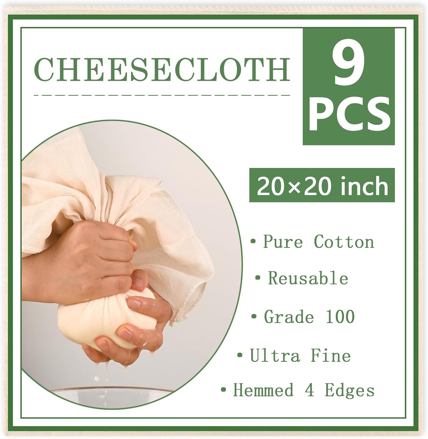 WMKGG Reusable Unbleached Cotton Cheese Cloth - 20x20 Inch Fine Mesh for Straining & Cooking