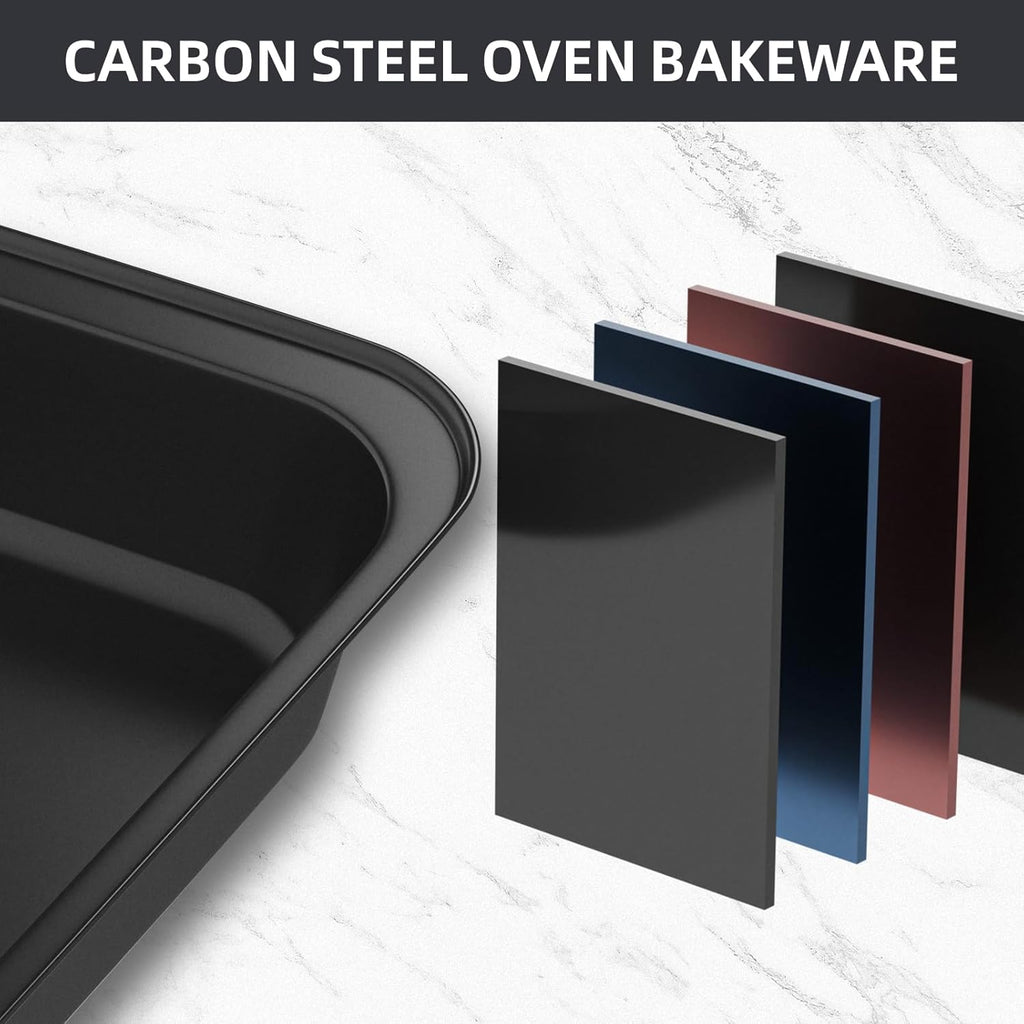 CasaCulina Nonstick Baking Pans Set - 5-Piece Bakeware Collection with Round, Square & Muffin Pans | Black