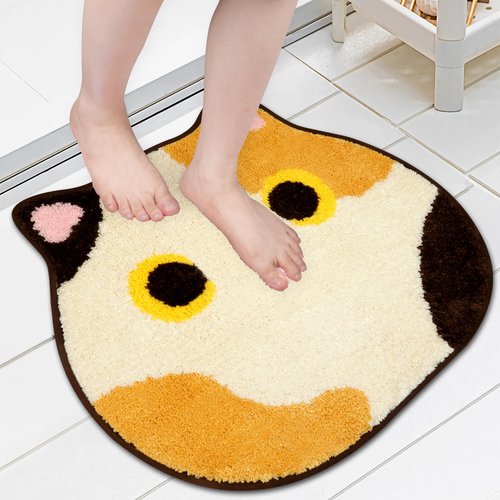 NIGOWAYS Bathroom Rug - Bathroom Mat,Calico Cat Rug,Soft Cat Bath Mat,Non Slip Bath Mats for Bathroom Kitchen Bedroom,Home Decorations(20 * 22inch)