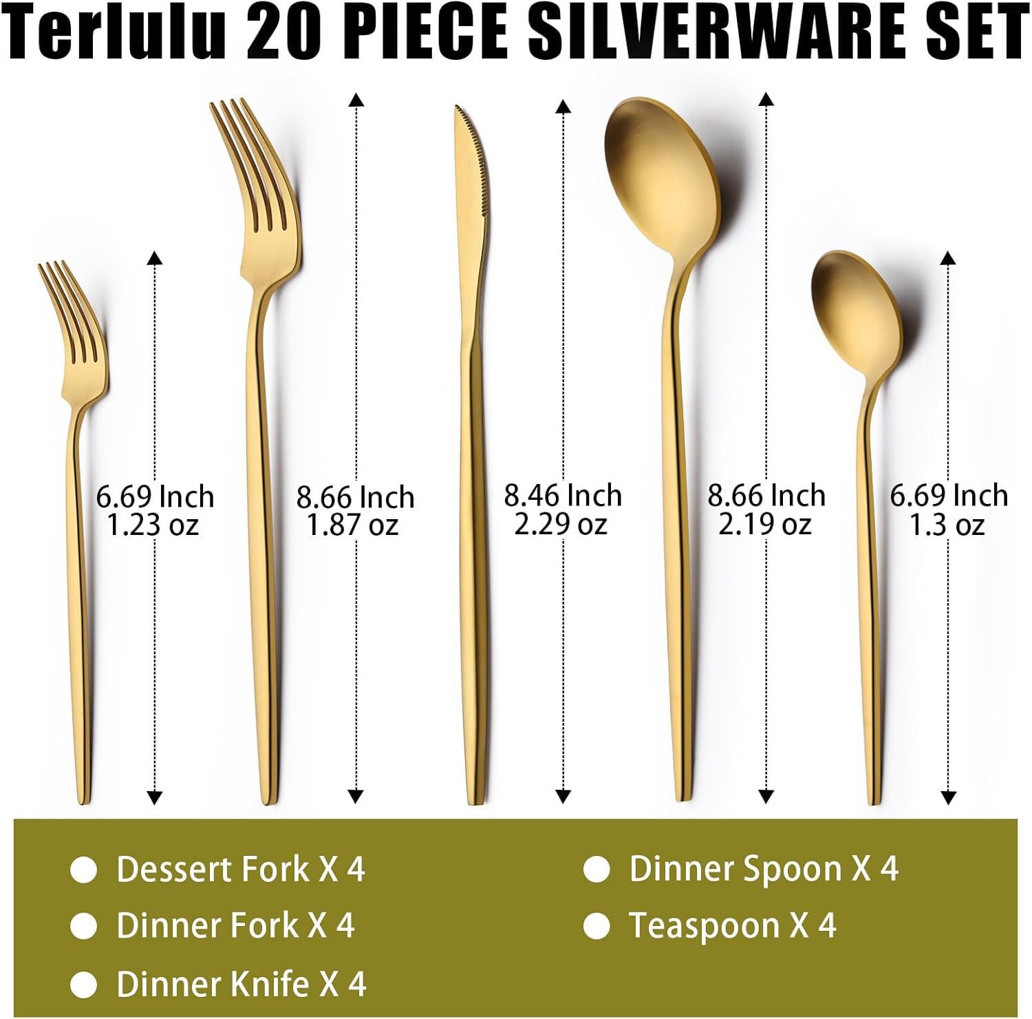 Terlulu Stainless Steel Flatware Set - 20 Piece Gold & Silver Cutlery Set for 4 | Elegant Utensils for Home & Weddings