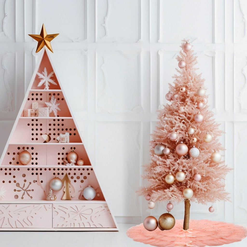 Tatuo Christmas Tree Skirt Wedding Ruffle 4 Layer Tulle Round Fluffy Sparkly Skirt Tree Mat Ornament for Christmas Holiday Decoration(40 Inches,Rose Gold)