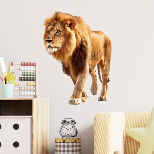 RoyoLam Lifelike Cool Walking Lion Wall Decal Nursery Animal Wall Sticker Removable Peel and Stick Wall Art Decor for Kid Baby Classroom Preschool Living Room Playroom Bedroom School