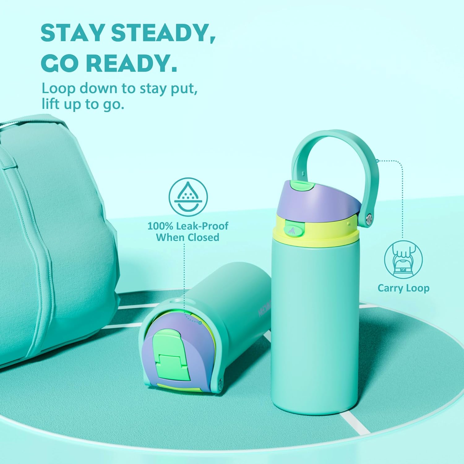 POWCAN Insulated Water Bottle - 18 oz Stainless Steel, 2-in-1 Spout & Straw, Leakproof, Fits Car Cup Holder - Sea Princess